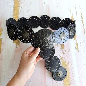 VTG Bed|Stu Genuine Leather Statement Concho Disc Belt Size M, Rare Artisan Belt